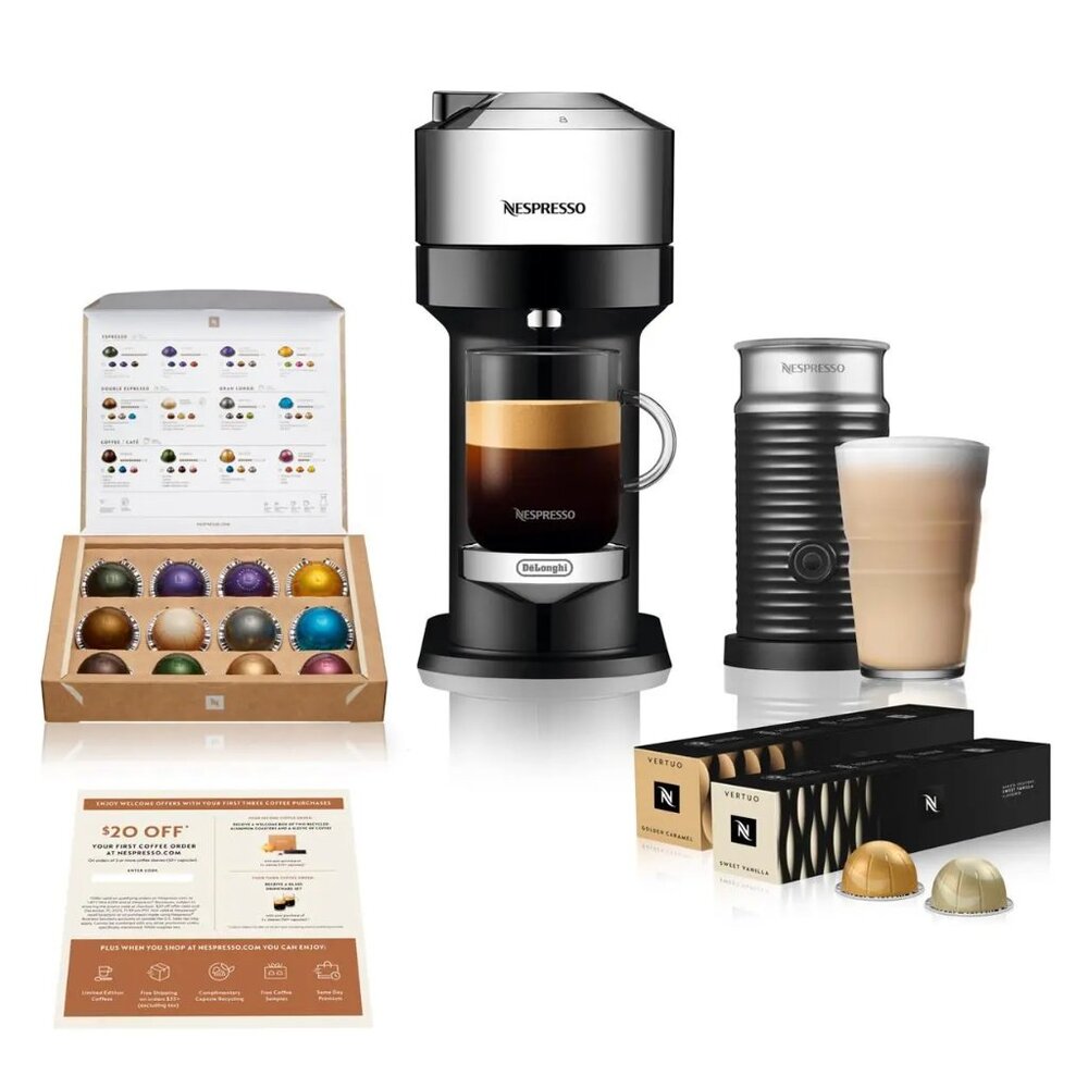 Nespresso Vertuo Next Deluxe Barista Kit Aeroccino 3 32 Capsules Voucher Costco